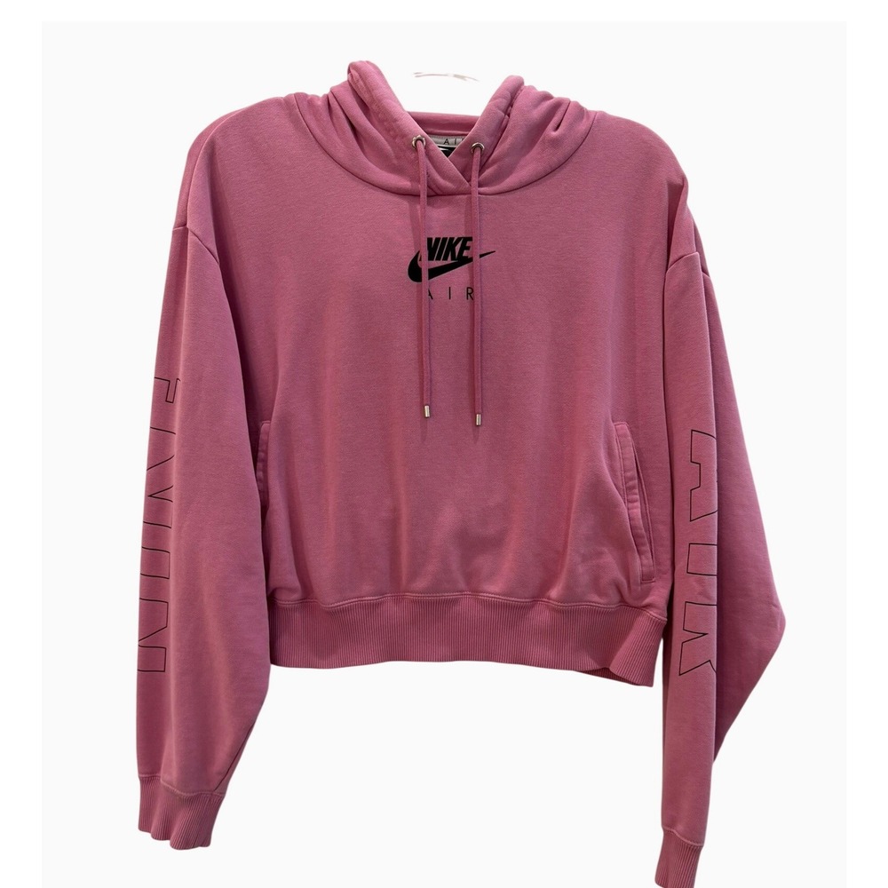 Nike Air Womens Cropped Hoodie Pink Mauve Logo Sleeve Graphic Fleece‎ Medium